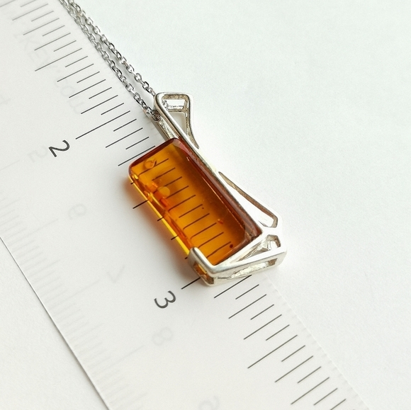 New sterling silver modernist Amber Pendant necklace - Picture 7 of 7